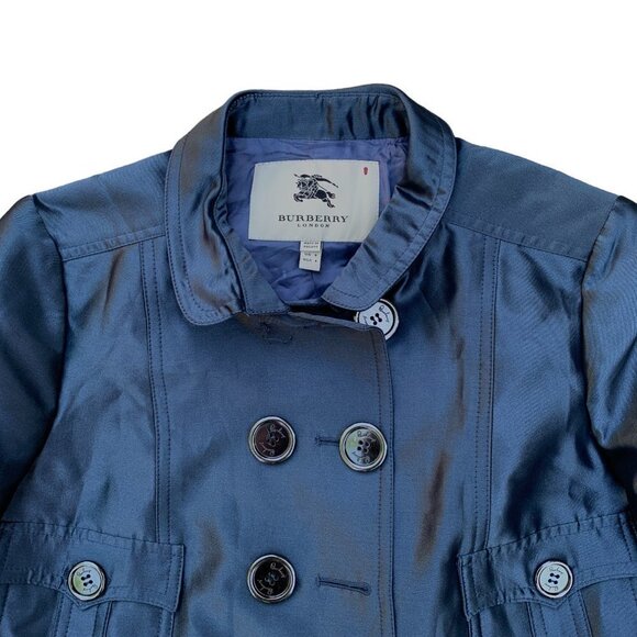 RARE 2007 Silk Cropped Burberry Jacket Size 6 Blue - Picture 9 of 16